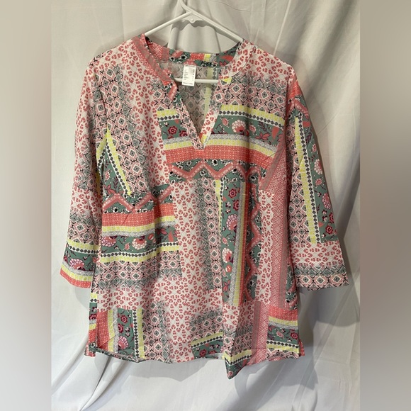 Womens 3/4 Sleeve MultiPrint Multi Color Boho Style Top Size 12 (Large) NWOT - Picture 3 of 16